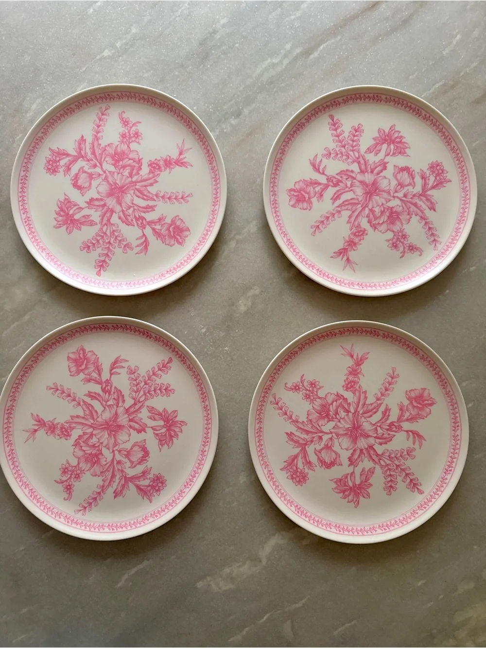 NIB Coterie Pink Floral Eco Friendly Bamboo Fiber Salad Plates - Set of 4